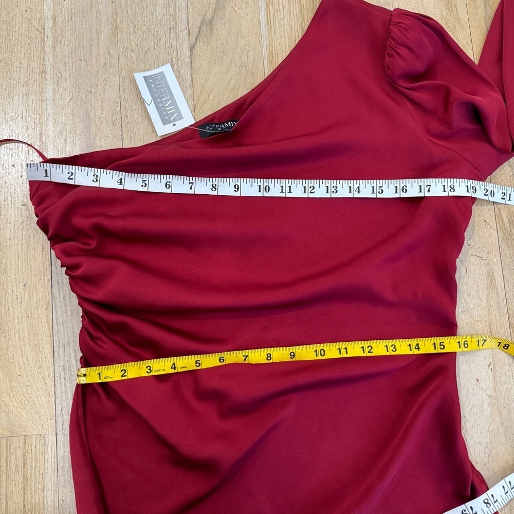 INTERMIX 100% silk one shoulder top in wine - Picture 6 of 8